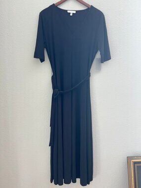 Chaus Midi Fit & Flare Dress - Black With Belt Size L